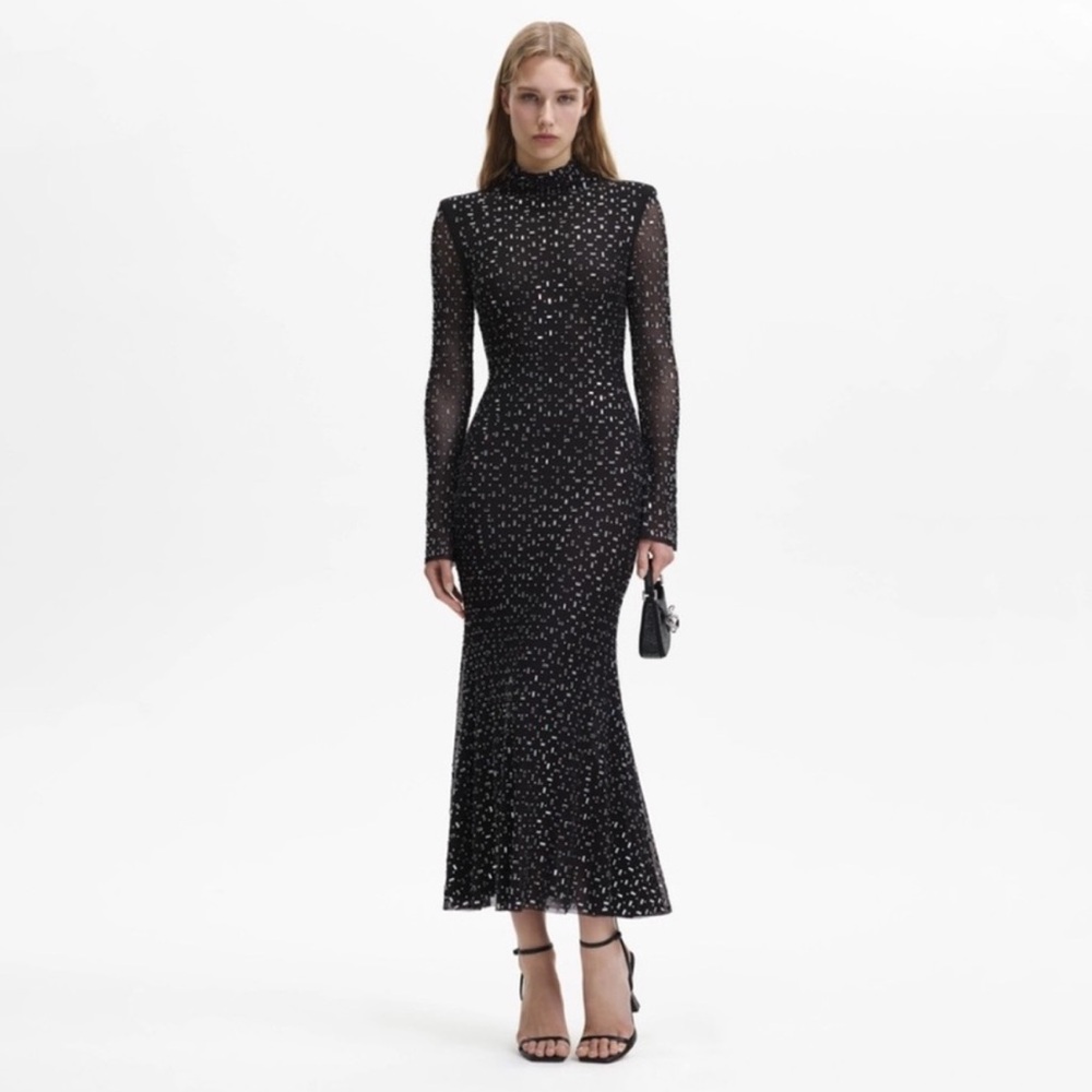 Self-Portrait Black and Silver Long Sleeve Dress